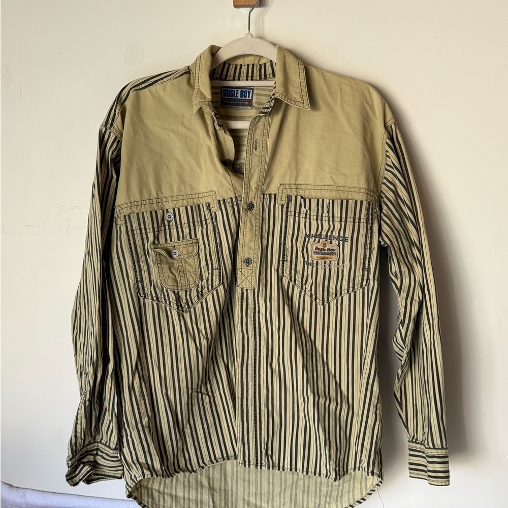 Bugle Boy Men's Striped Shirt Jacket - Black and Tan